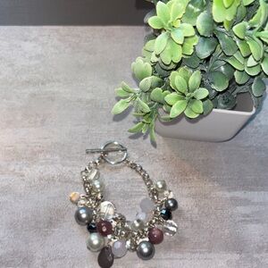 White House Black Market Silver and Pearl Charm Bracelet